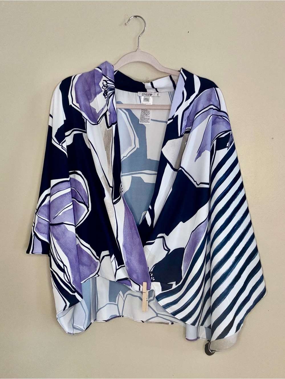 Chico's Navy and Lavender Floral Draped Tunic